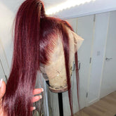 College Students Affordable Vibrant Burgundy Lustrous Straight Lace Frontal Wig